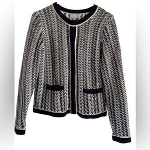 PURE COLLECTION Navy and White Cotton Nautical Snap Front Cardigan with Pockets